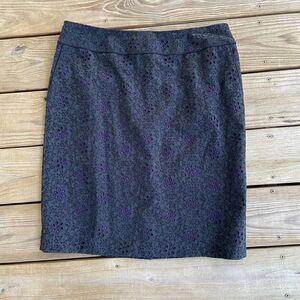 J McLaughlin Black / Purple Floral Eyelet Skirt 10